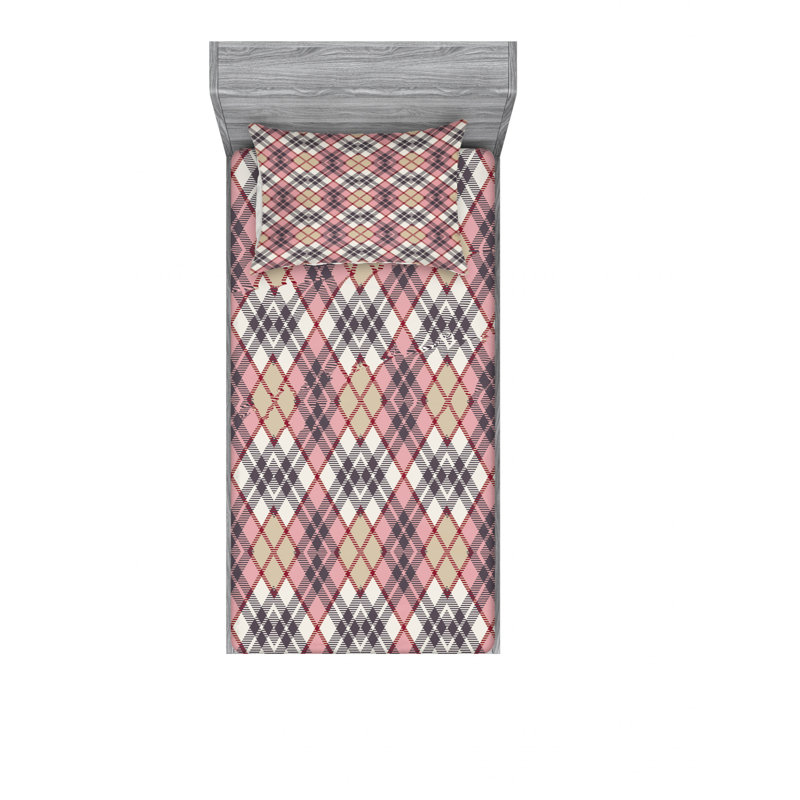 Twin White and Blue Plaid Microfiber Sheet Set