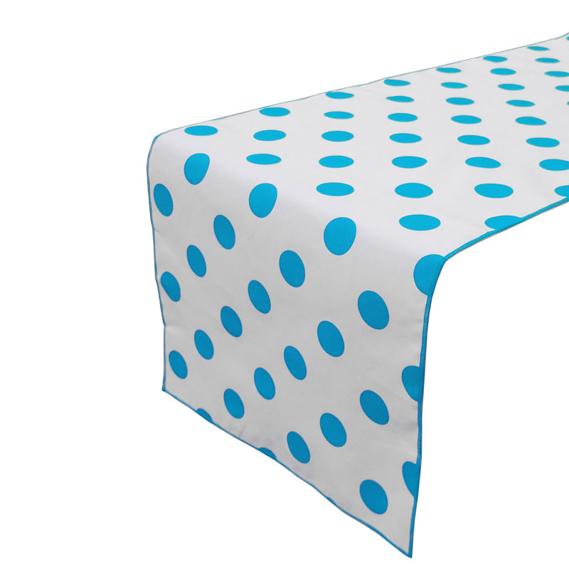 Polka Dots Print Table Runner, Turquoise/White, 108" L x 12" W