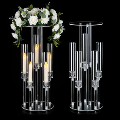 Clear Acrylic 5-Arm Candelabra Set of 2, Table Centerpiece Stand for Wedding & Home Decor