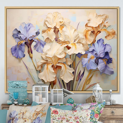 «Beige An Blue Minimalisme Irises Serenity Blooms II», reproduction sur toile