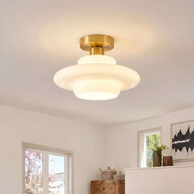 Plafonnier semi-encastré moderne en verre blanc pour couloir de balcon