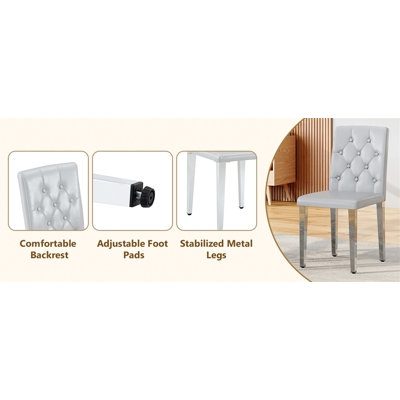 Ensemble de 2 chaises de salle à manger en PU gris pâle : dossier à boucle ergonomique, 2 pièces