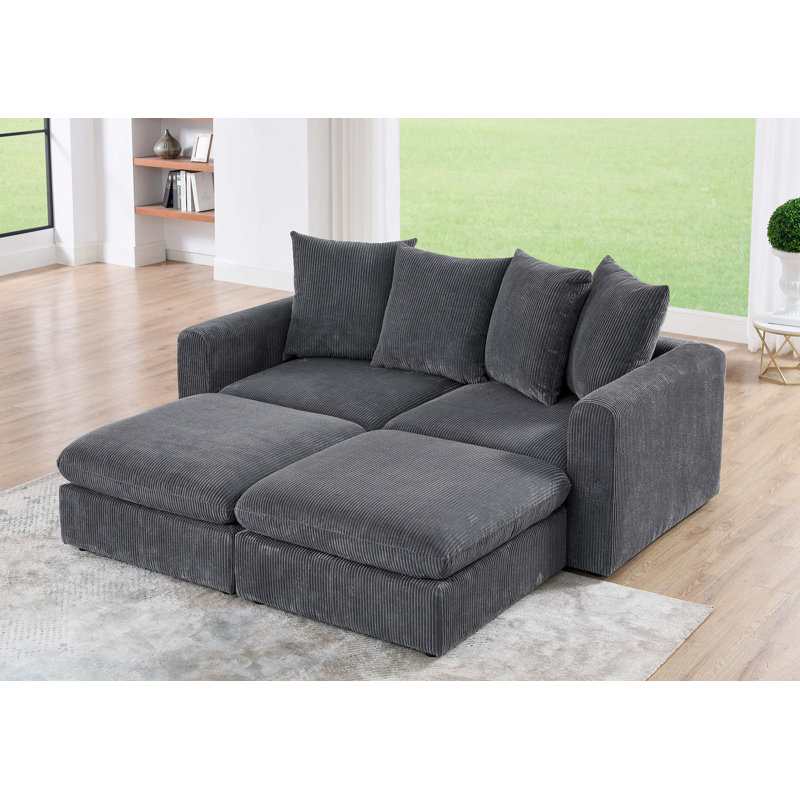 Canapé modulaire rembourré 4 pièces Bensu, Velours côtelé gris foncé