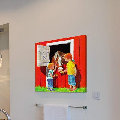 Kids With Horse by Curtis - Wrapped Canvas Print