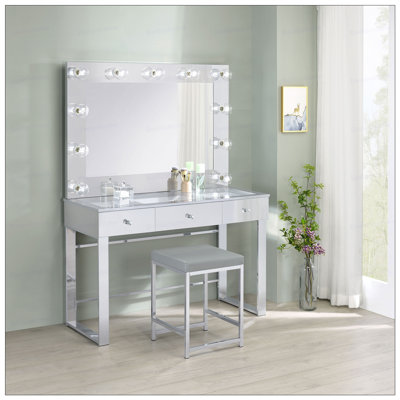 Trevor Chrome 3-drawer Makeup Vanity Table with Mirror