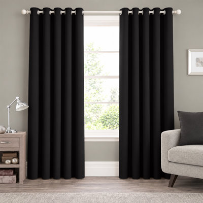 Premium 230 GSM 100% Blackout Eyelet Room Darkening Curtain Pair