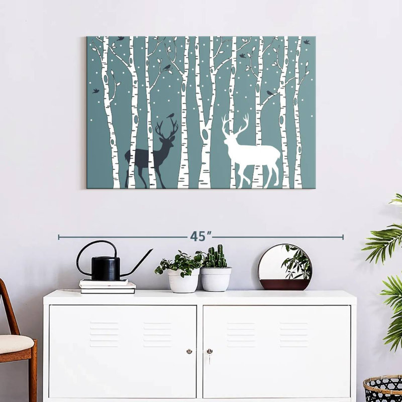 Deer In Birch Forest, 24" H x 36" W