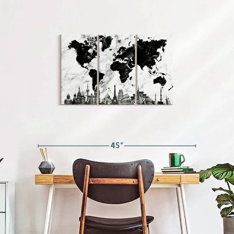 Marble World Map, reproduction d'art sur toile, H 20 po x l 33 po x 1,25 po