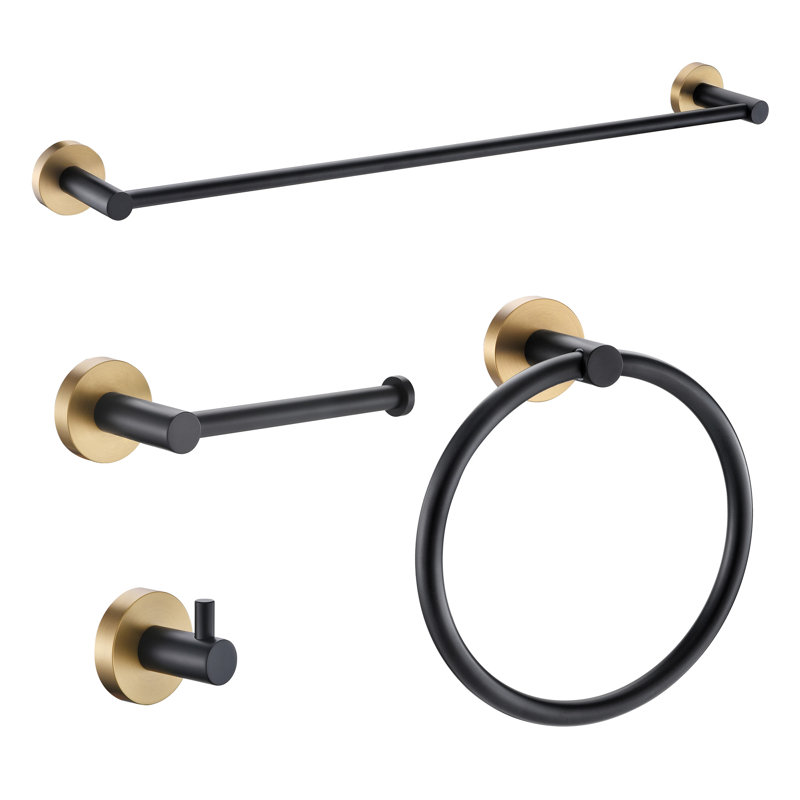 ANZZI 4-Piece Bathroom Accessories Set, Matte Black/Brushed Gold