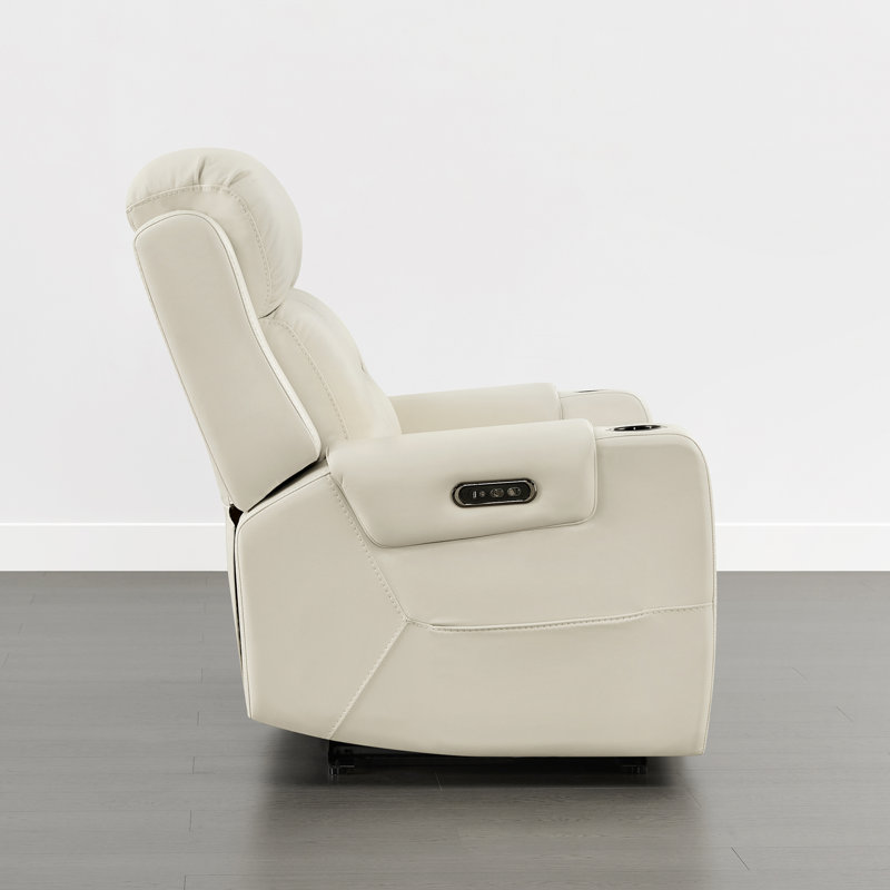 Olathe Genuine Leather Dual Motor Power Reclining Lay Flat Sofa With Power Headrest, Cream