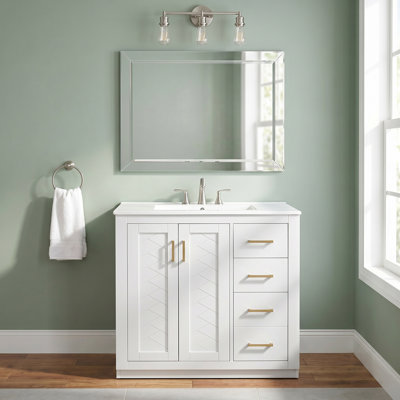 30inch Solid Wood+MDF Freestanding Bathroom Vanity with Top with 3 Drawers& Soft Closing Doors Integrated White