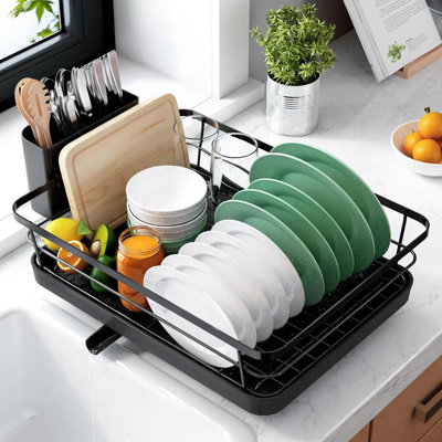 Stainless Steel Dish Rack For Kitchen Sink – Countertop Space Saving Drying Rack With Cutlery Holder And Drainboard, 12″w X 15.5″l, Rust‑proof