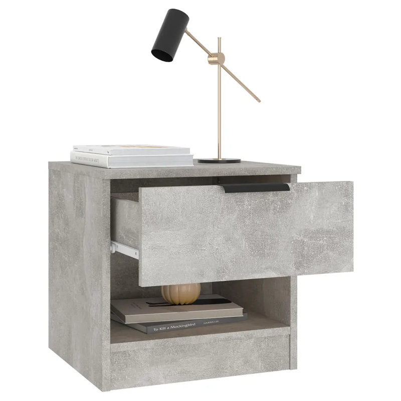 Jaramiah 40cm W Solid Wood Bedside Table, Concrete Grey