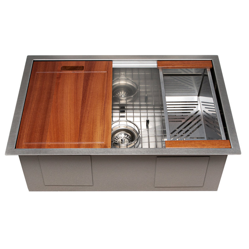 ZLINE 27" Garmisch Undermount Single Bowl Fingerprint Resistant Stainless Steel Kitchen Sink with Bottom Grid and Accessories