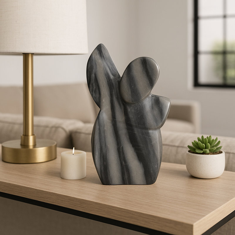 Carved Marble Statue Figurine For Home Decor - Elegant Sculpture Decoration For Living Room - Contemporary Stone Accent For Console Table - Gray and White