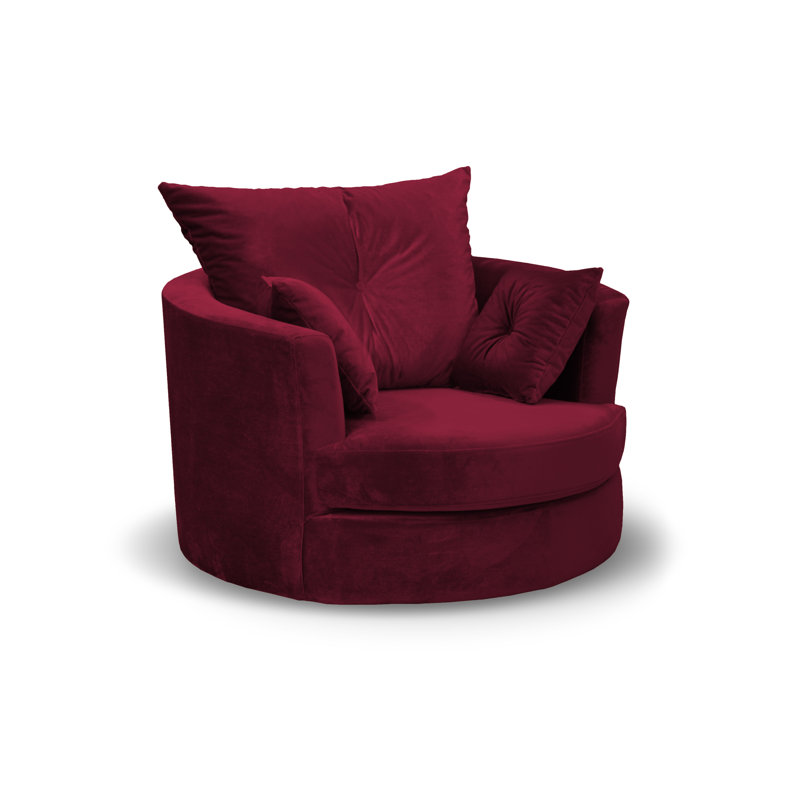 Bilbo Upholstered Swivel Barrel Chair, Red