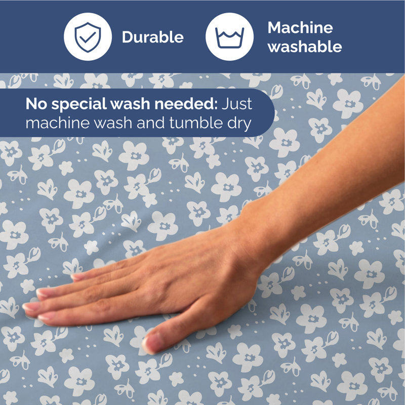 Ensemble de draps 4 pièces à motif floral Softy & Cozy, Ensemble de draps pour grand lit, Bleu / pré floral