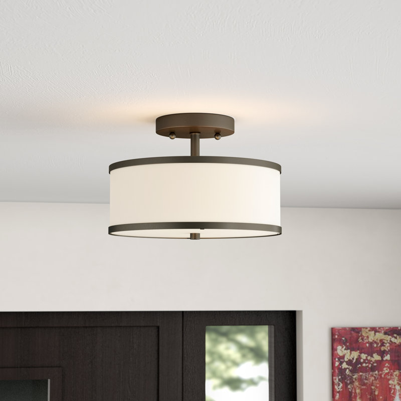Berthine Linen Blend Semi Flush Mount, Bronze