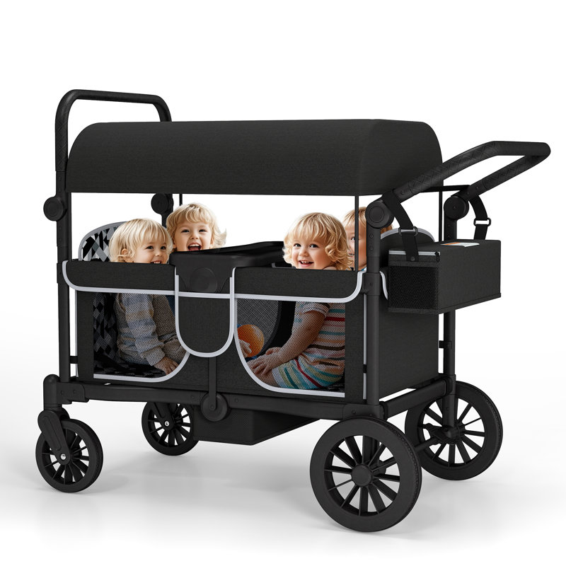 Poussette pour 4 enfants avec poussette pliable, Noir