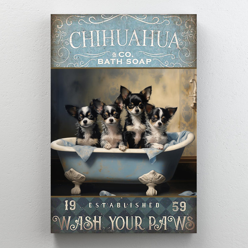 Chihuahua Bath Soap - 1 pièce, reproduction d'art graphique sur toile tendue, H 14 po x l 11 po x P 1,25 po