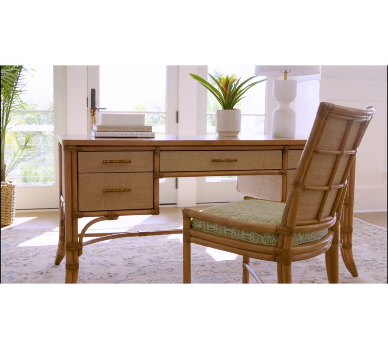 Light Brown Alder Veneer 3-Drawer Nightstand with Raffia Panels