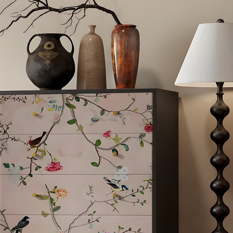Commode 5 tiroirs French Bird Flower, Noir