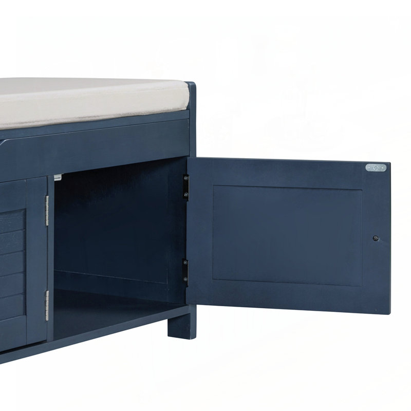 Banc de rangement rembourré avec armoire, Bleu marine antique