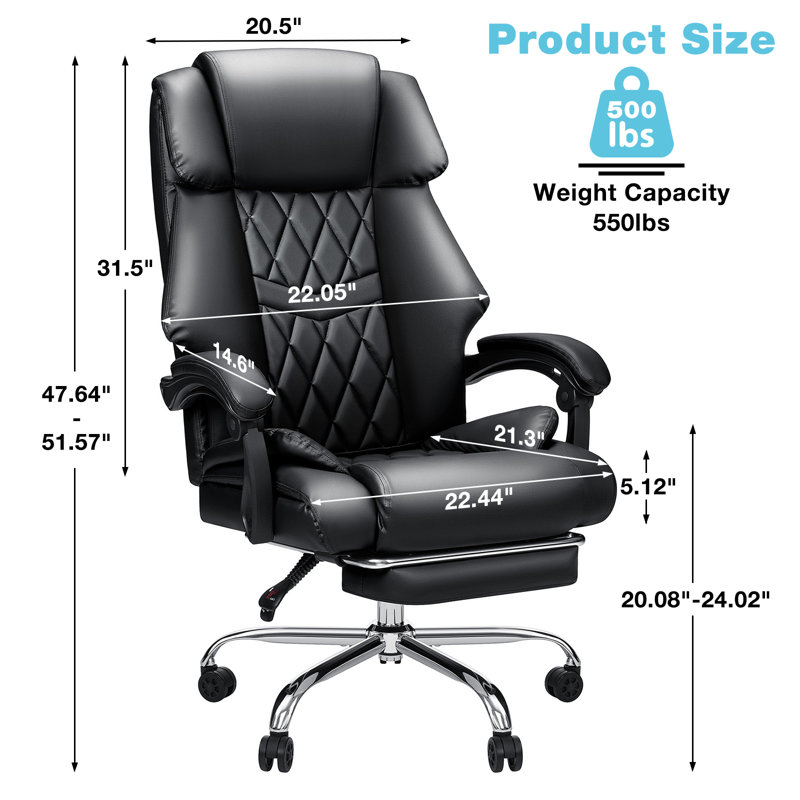 Khajag Executive Chair Big and Tall Office Chair with Footrest, Black