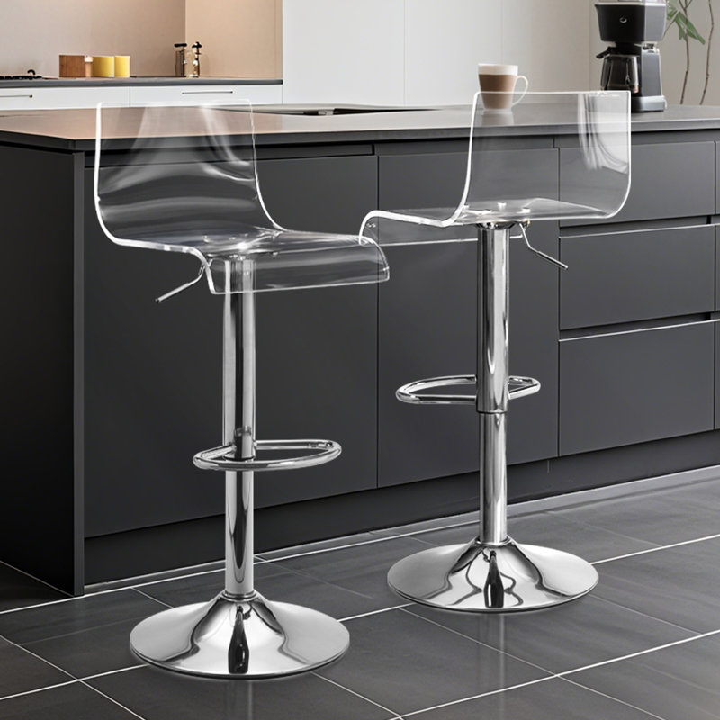 Clear Bar Stools Set of 2, Acrylic Bar Stools Swivel, Transparent Bar Stool, Silver Bar Stool Adjustable Height, Modern Bar Chairs for Kitchen, Dining Room, Silver