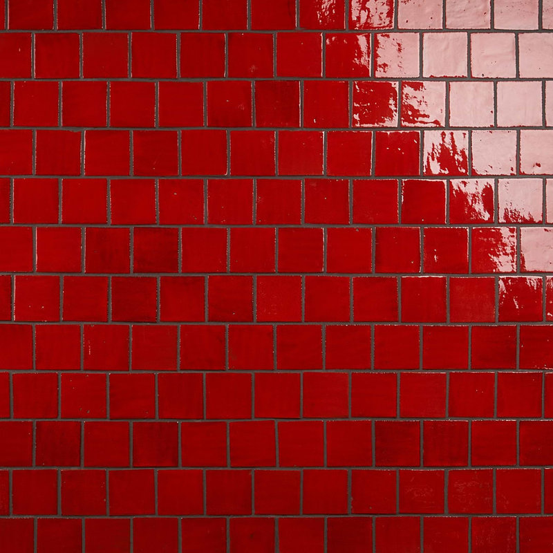 Emery 4x4 Square Handmade Crackled Glossy Terracotta Tile, Selenium Red