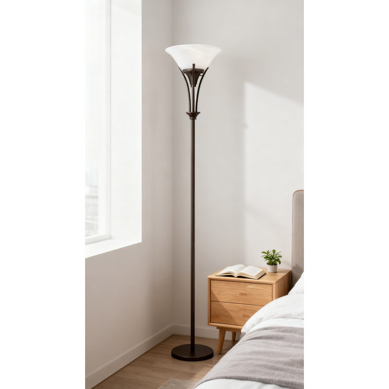 70-Inch Floor Lamp With Alabaster Glass Shade, Dark Bronze Finish, 3-Way Rotary Switch For Adjustable Lighting