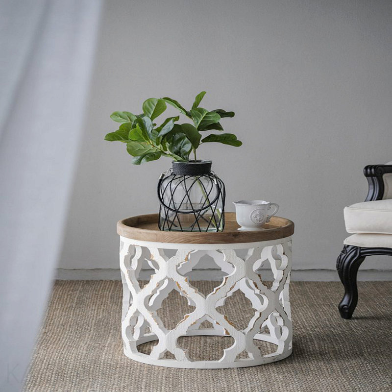 Grande table d'appoint 23 po blanche vieillie