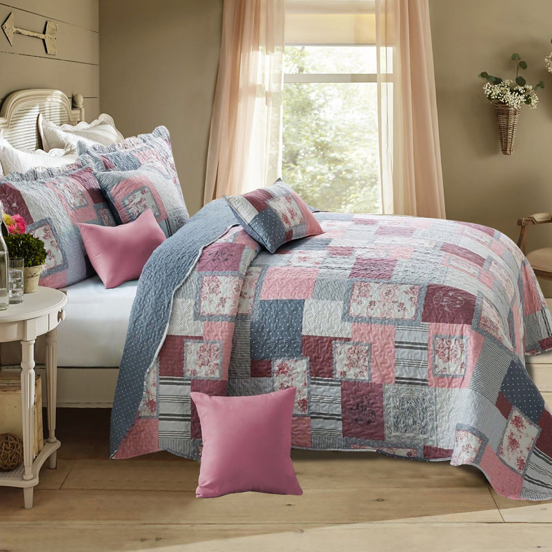 Orosco Polyester Patchwork Bedspread with Pillow Shams, 235 x 250 cm Bedspread - 2 Shams