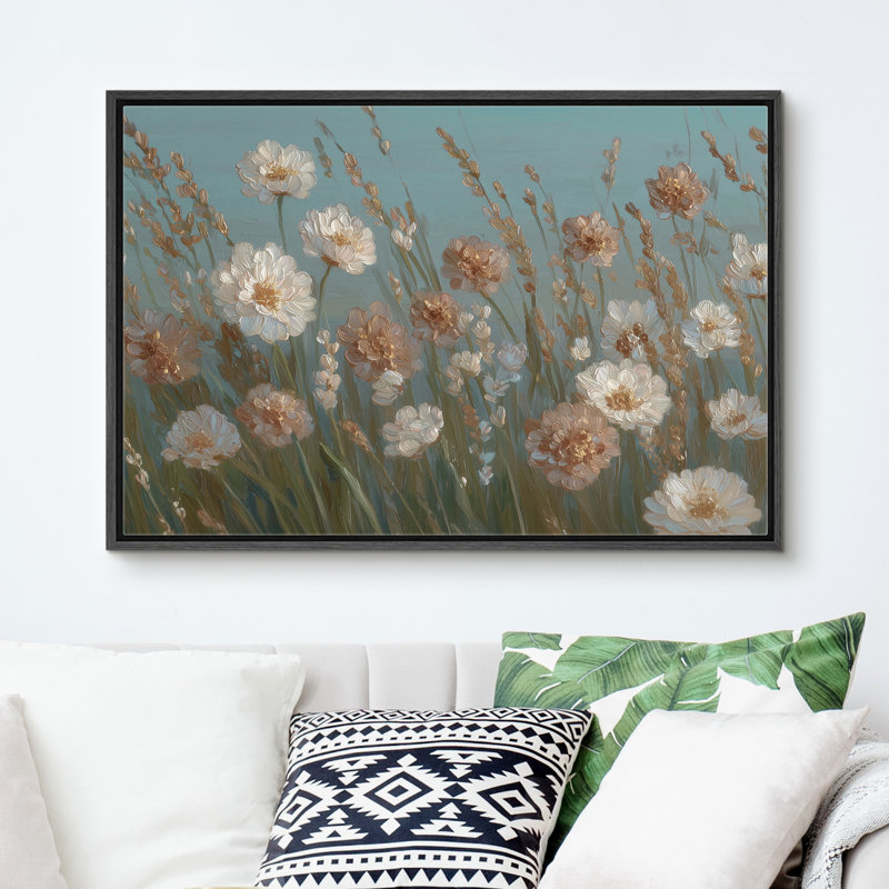 «Blue Toned Wildflower Meadow Art», reproduction d'art sur toile encadrée très grande, 24" H x 36" W x 1.5" D