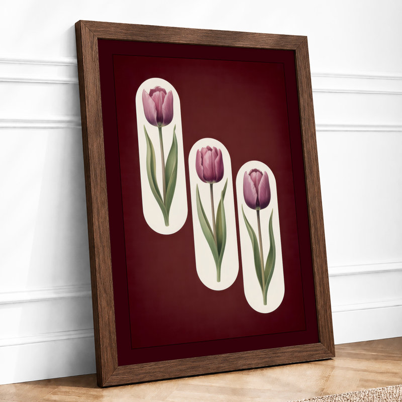 Tulips In Descending Heights Botanical - Print, Walnut, A1 - 84.1 x 59.4 cm