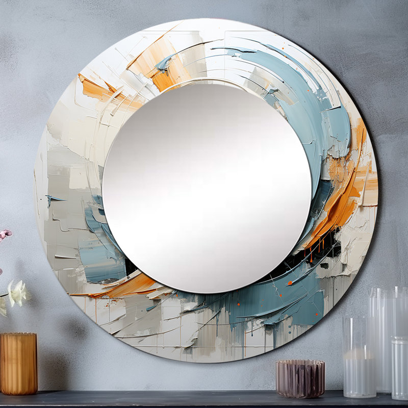 Whispering Motion - miroir spirales abstraites, miroir mural rond unique moderne, art imprimé en métal, 29 po x 29 po