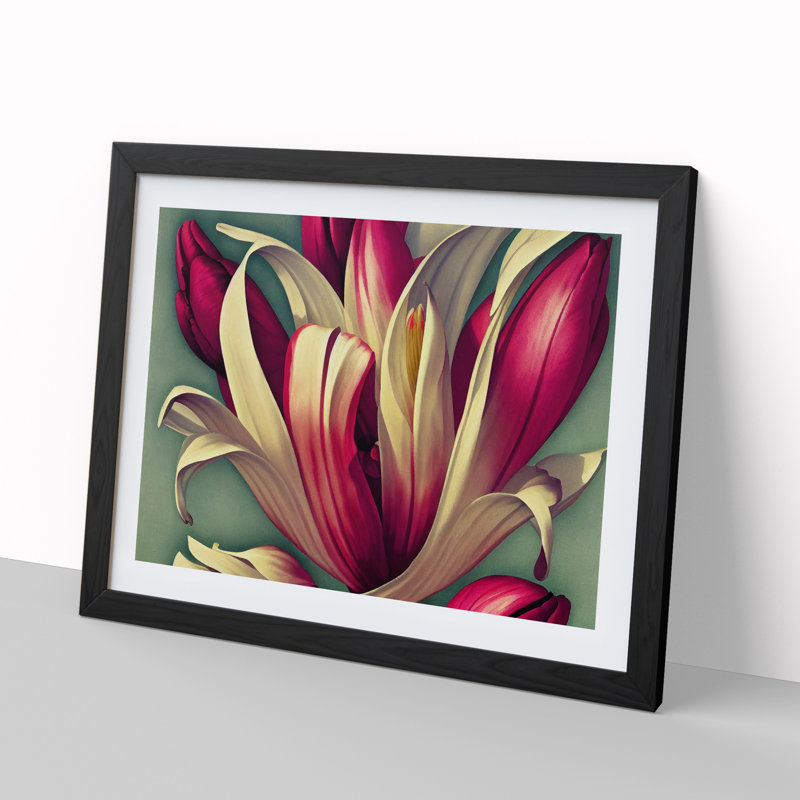 Shining Flowers - Single Picture Frame Print, 46cm H x 64cm W x 2cm D, Black