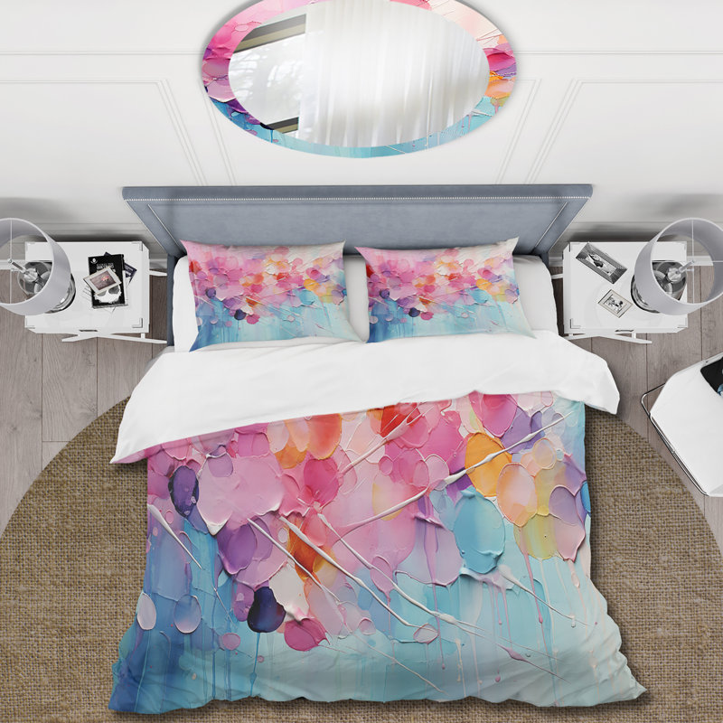 Ensemble de housse de couette rose et bleu pastel, Housse de couette très grand et 2 très grandes t