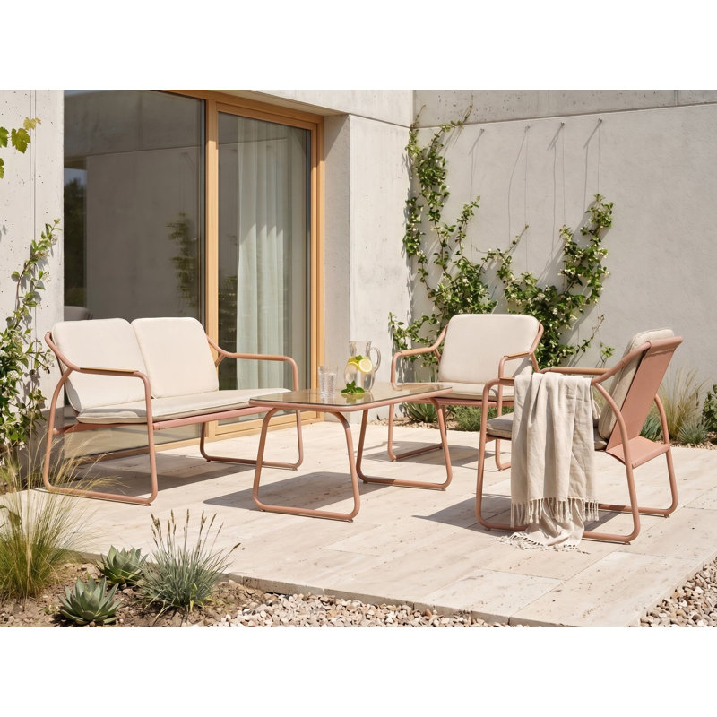Garden Lounge Set with Table 4 Seater Cedernier Metal Light Beige