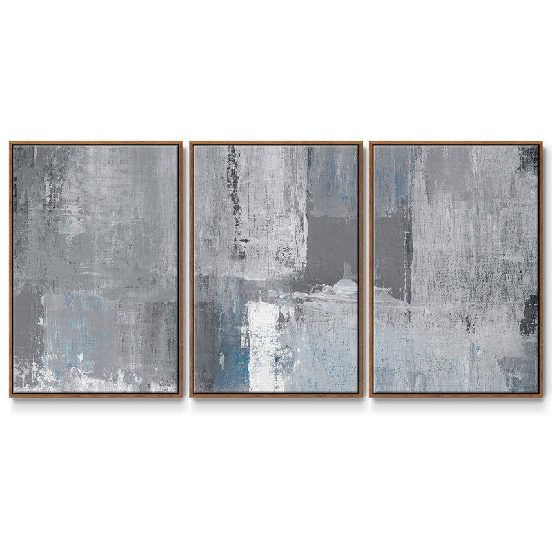 Tranquil Blues - Toile encadrée multi-pièces, Cadre noyer, H 40 po x l 78 po