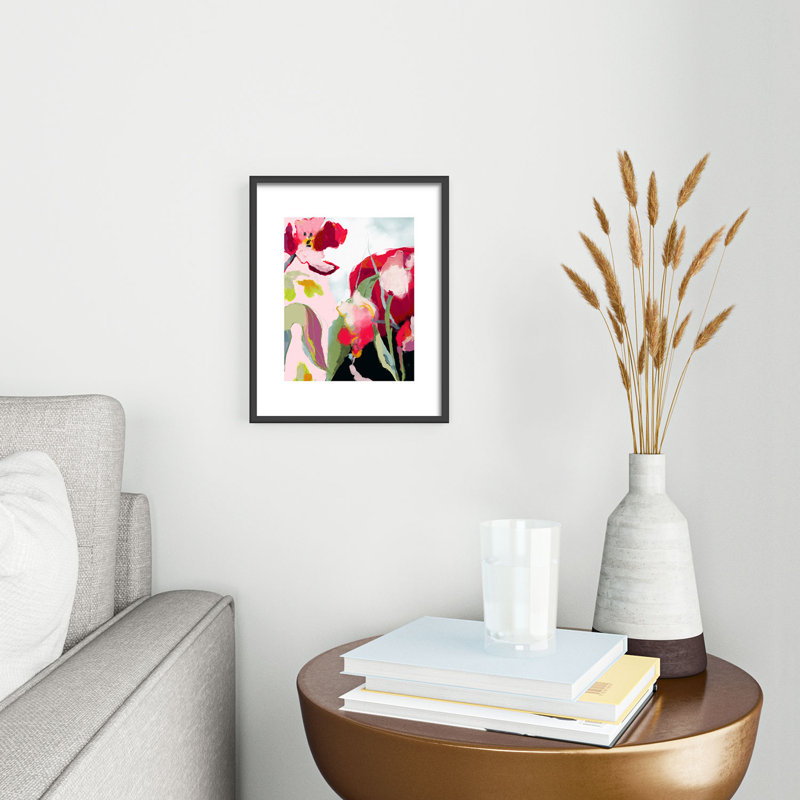 Fleur abstraite I encadrée sur papier, Noir, H 10 po x l 8 po