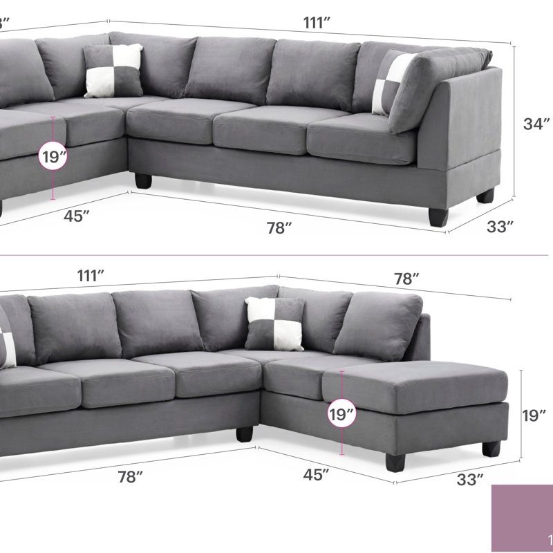 Canapé modulaire Malone G647B-SC (sans repose-pieds), Microfibre grise, Orienté à gauche (vu de face)