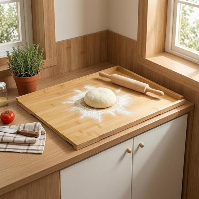 Reversible Pastry Board with Lip for Rolling Dough Bamboo Cutting Board Kneading Board