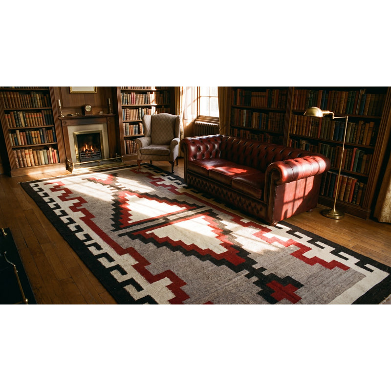 Tapis Navajo tissé à plat gris antique