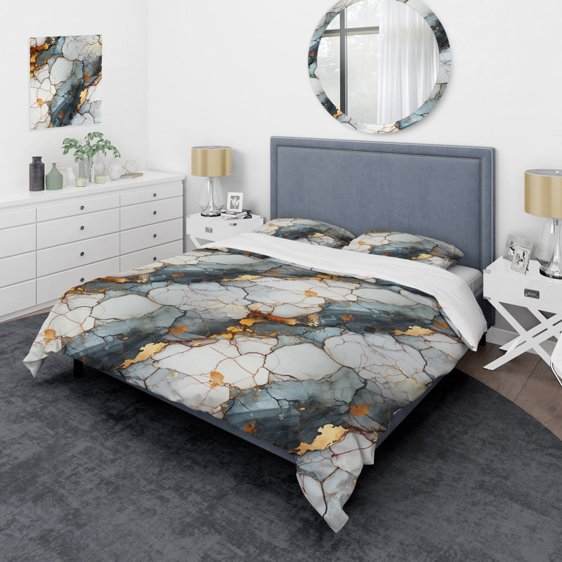 Ensemble de housse de couette gris industriel chic Marble Escape I, Housse de couette pour grand lit et 2 taies décor