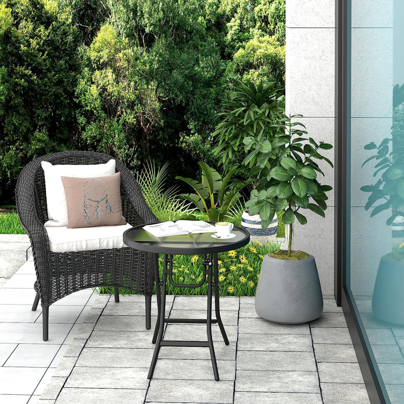 Htoo Round Metal Folding Outdoor Side Table , 46cm cm W 46cm cm D, Black/Transparent
