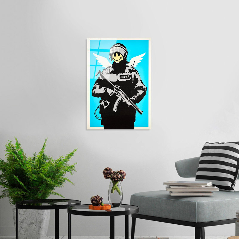 Superbe peinture en verre trempé Banksy de 17,7 po x 25,6 po | 100% verre trempé, épaisseur: 0,16 pouce | Parfait pour la décoration intérieure moderne, œuvre d'art unique, idéal pour les salons et les bureaux