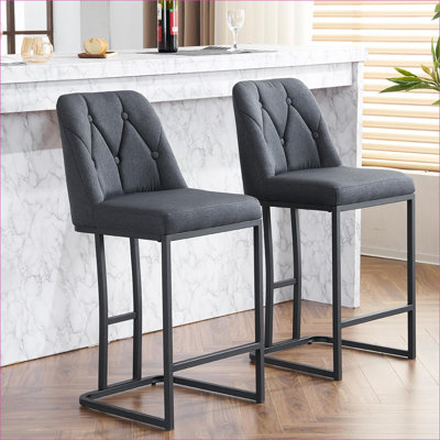Ensemble de 2 sièges de chaise à hauteur de comptoir, tabourets de bar rembourrés capitonnés, siège rembourré en métal robuste, gris ardoise pour le bar de cuisine pour adultes
