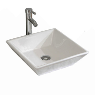 16.5" Square Bathroom Vessel Sink  Porcelain Counter Bowl  Bathroom Vanity