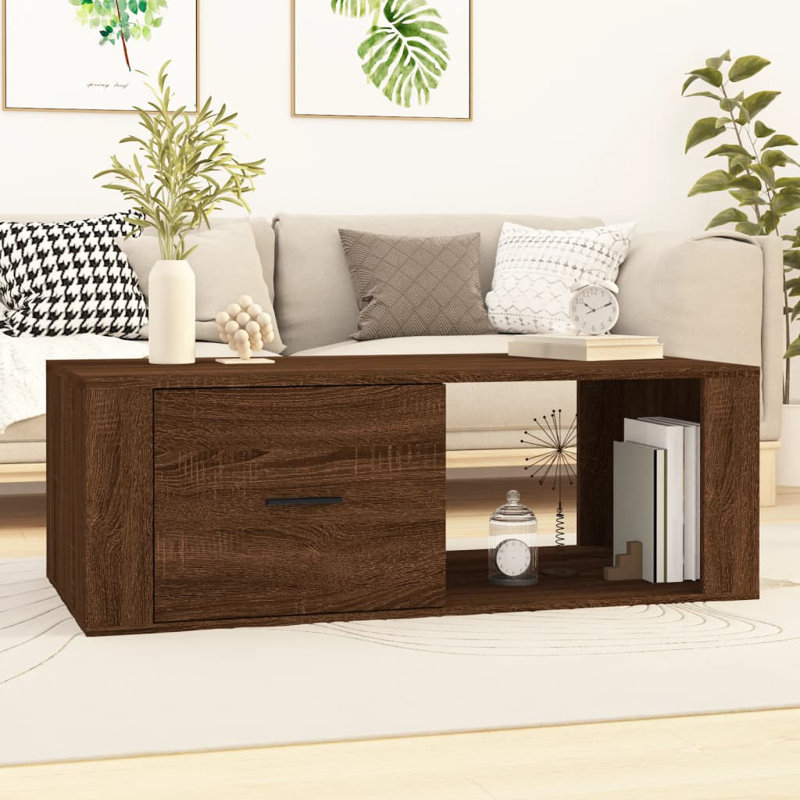 Rolph Floor Shelf Coffee Table with Storage, Brown Oak